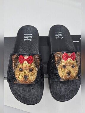 INC International Concepts Women's Black Yorkie Pool Slides - Size 6 - Worn Once